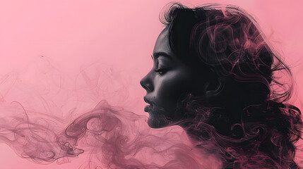 Ethereal Silhouette Amidst Pink Smoke Waves: Captivating Artistic Composition