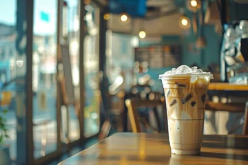 Selbstklebende Fototapeten Iced coffee in coffee shop in a plastic cup. © Hunman