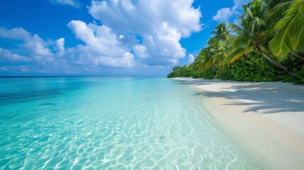 Fototapeta premium Beautiful exotic view of the sea and palms. A traveler's dream