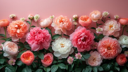 Pink Peony and White Roses Arranged on a White Spa Table
