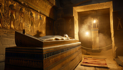 Tomb of a Pharaoh inside a pyramid in Egypt Generative AI Illustration - obrazy, fototapety, plakaty
