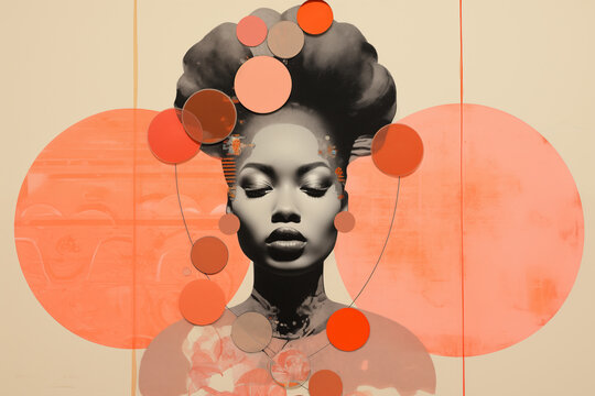 Abstract portrait of African American woman with geometric shapes. Generative AI image