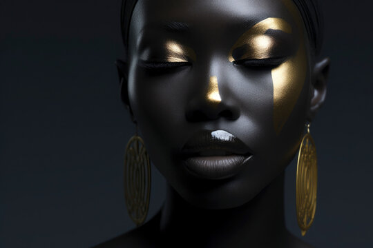 Elegant Woman with Golden Makeup and Earrings Generative AI image