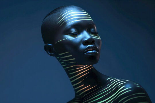 Elegant portrait of a woman with projected light patterns Generative AI image