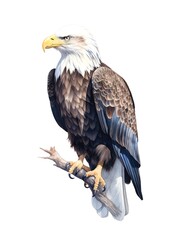 Obraz premium Watercolor illustration of a bald eagle bird isolated on white background.