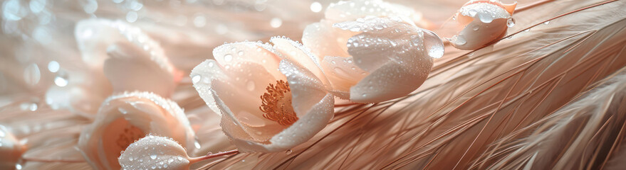 Blossoming Floral Beauty: White Flora on Green Background, Macro Close-Up of Colorful Freshness