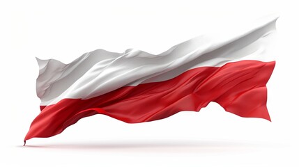 Poland flag waving in the wind isolated on white background. 3d - obrazy, fototapety, plakaty
