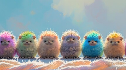 easter eggs and chickens, adorable colorful hedgehog.