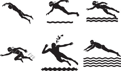 Swimming Sport Silhouette vector illustration Designs Set