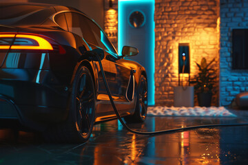 Fototapeta premium Electric car charging in a home charge station