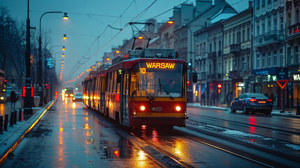 Tram in Warsaw, Poland.