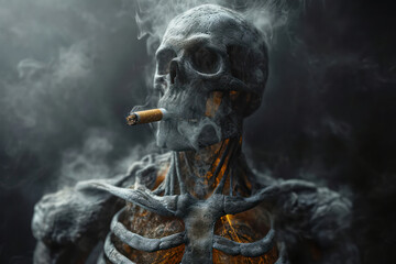 Skull, Smoke, and Fire: A Spooky Illustration of Evil and Horror. - obrazy, fototapety, plakaty