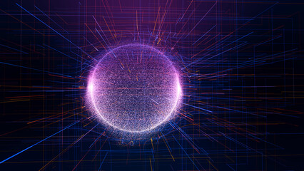 Abstract sci-fi sphere with global network connections. Futuristic illustration. Technology network connection on world. Global digital connections ai. Technology virtual cyber dynamic. 3D rendering.