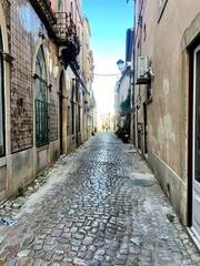 A cobblestone road in old town, Portugal