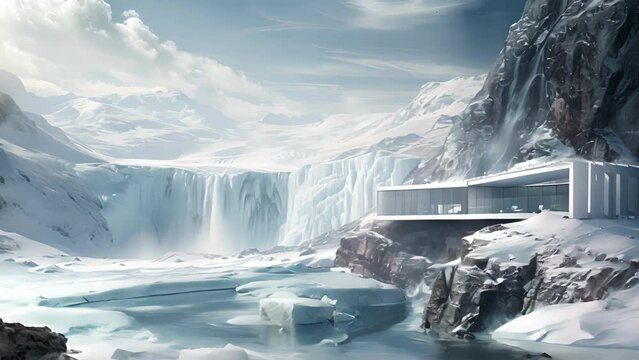 Sitting on the edge of a calving glacier this remote house is a true escape from the outside world offering unparalleled views of frozen waterfalls and towering icebergs all