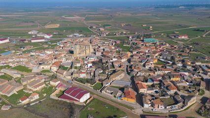 Panoramic aerial view of Santoyo, Palencia, Spain