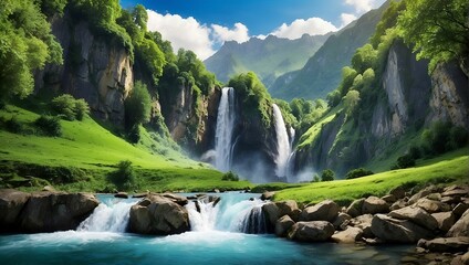 Waterfall in the mountains, Generative Ai