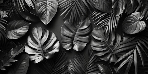 Textures of natural abstract black leaves for tropical leaf background black and white, Black leaves background,  