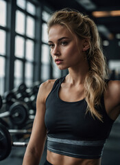 Fototapeta premium Blonde Girl at the Gym Work Out Athlete Sport Energy Power