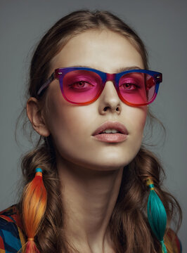 Model Fashion Pink Sunglasses Colorful Hair Accessories