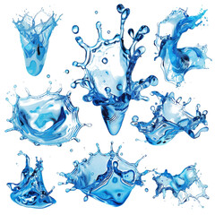 Collection blue water splash, transparent background
