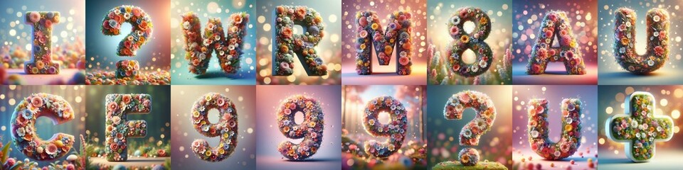 Fototapeta premium Spring flowers 3D Lettering Typeface. AI generated illustration