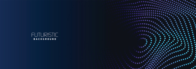 background in futuristic data technology. Halftone waves with dots. flowing dots on a dark blue backdrop. Particles of digital waves in abstraction. Background for an abstract halftone illustration