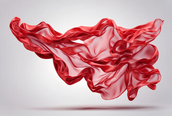 red fabric waving flying on a white background isolated