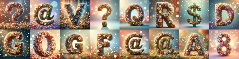 Spring flowers 3D Lettering Typeface. AI generated illustration