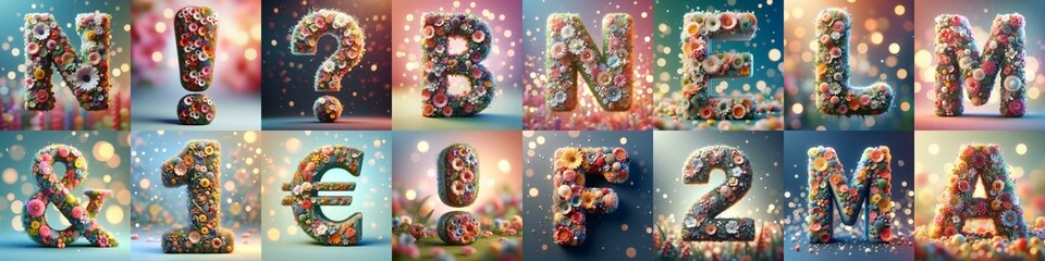 Spring flowers 3D Lettering Typeface. AI generated illustration
