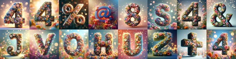 Spring flowers 3D Lettering Typeface. AI generated illustration