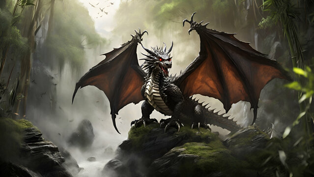 dragon in the forest raised fether for fight