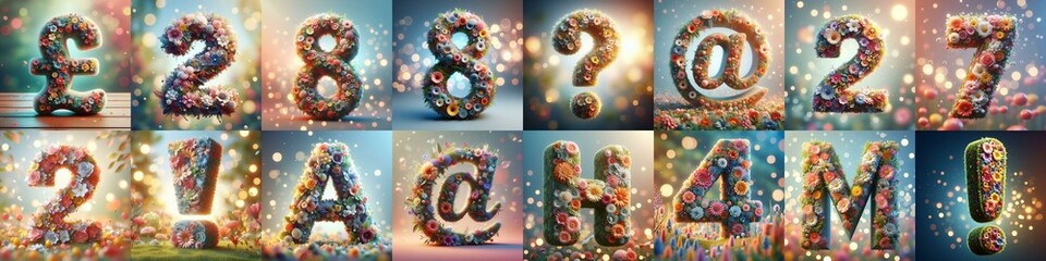 Spring flowers 3D Lettering Typeface. AI generated illustration