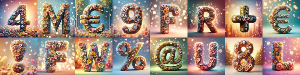 Fototapeta premium Spring flowers 3D Lettering Typeface. AI generated illustration