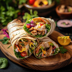 wraps with chicken and vegetables - obrazy, fototapety, plakaty