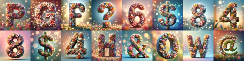 Spring flowers 3D Lettering Typeface. AI generated illustration