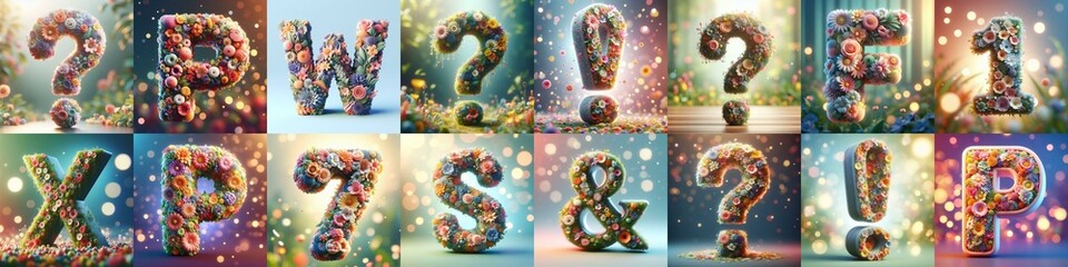 Spring flowers 3D Lettering Typeface. AI generated illustration - obrazy, fototapety, plakaty