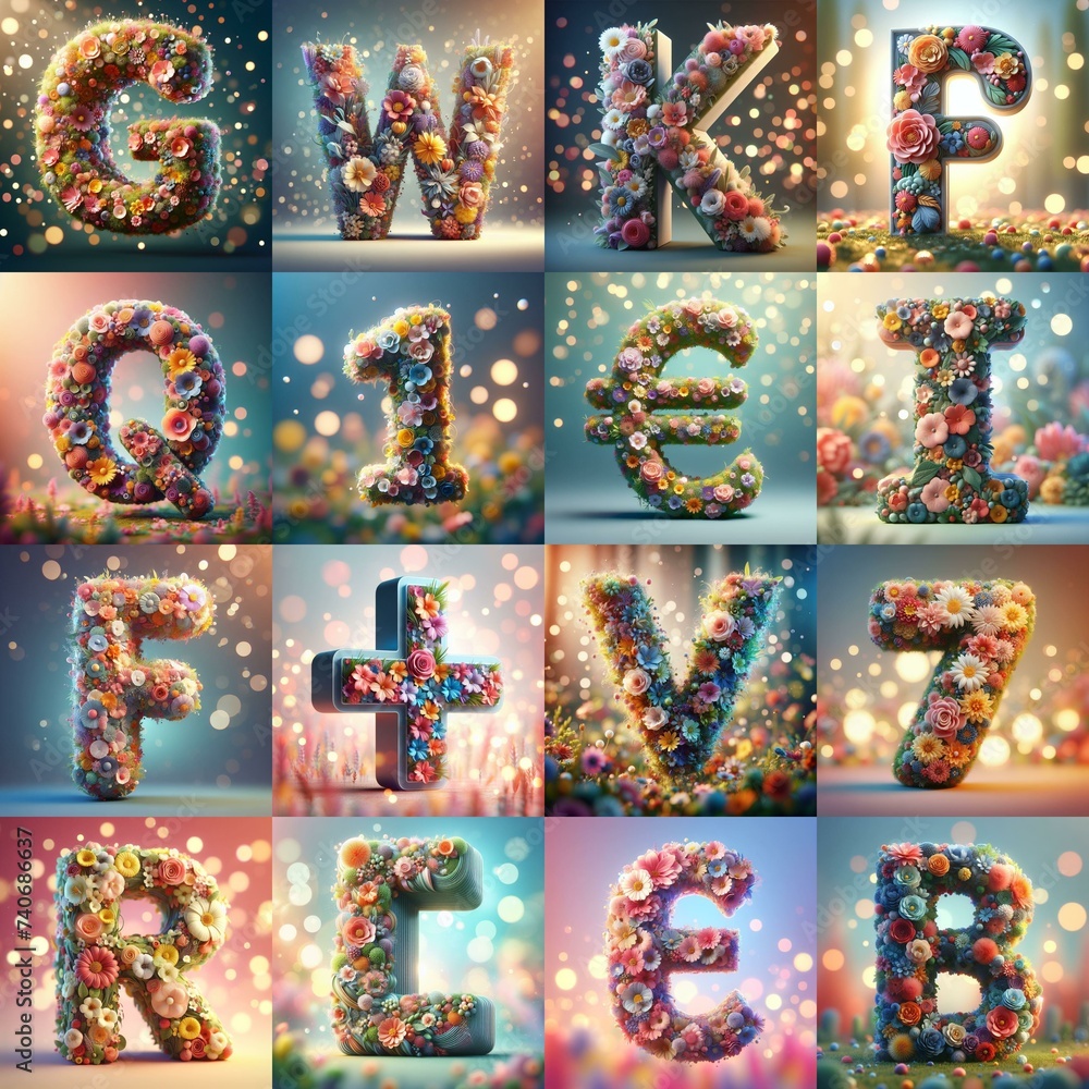 Wall mural spring flowers 3d lettering typeface. ai generated illustration - Wall murals