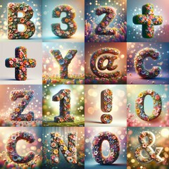 Fototapeta premium Spring flowers 3D Lettering Typeface. AI generated illustration
