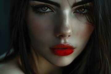 The title can be changed to: "Detailed portrait of a stunning brunette woman with impeccable skin and makeup". Concept Detailed Portrait, Stunning Brunette, Impeccable Skin, Flawless Makeup