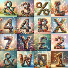 Spring flowers 3D Lettering Typeface. AI generated illustration