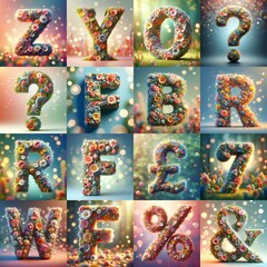 Spring flowers 3D Lettering Typeface. AI generated illustration