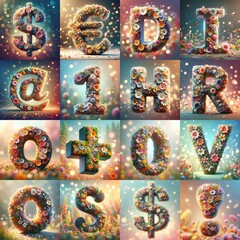 Naklejka premium Spring flowers 3D Lettering Typeface. AI generated illustration