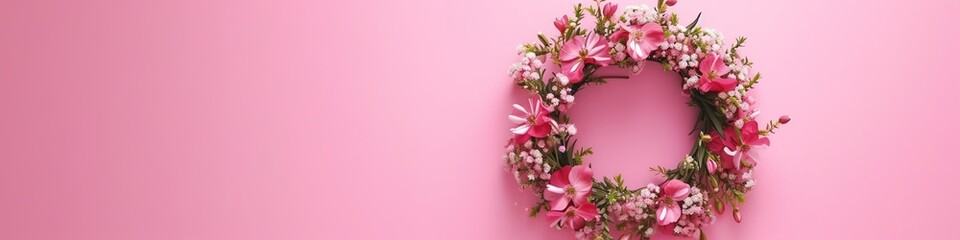 Obraz na płótnie Canvas wreath of flowers on a pink background.