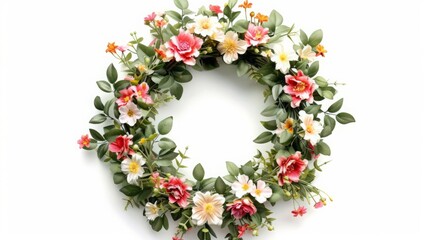 wreath of flowers on a white background.
