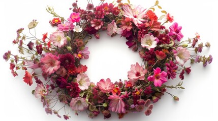 wreath of flowers on a white background.