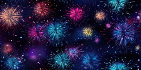 Night sky fireworks celebration background. Holiday new year xmas anniversary festival glitter scene view