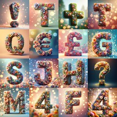 Naklejka premium Spring flowers 3D Lettering Typeface. AI generated illustration