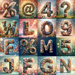 Spring flowers 3D Lettering Typeface. AI generated illustration
