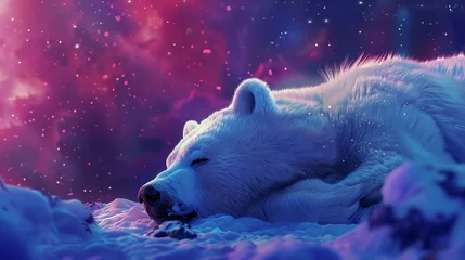 Keuken spatwand met foto white bear sleeping next to a starry sky © GEMES